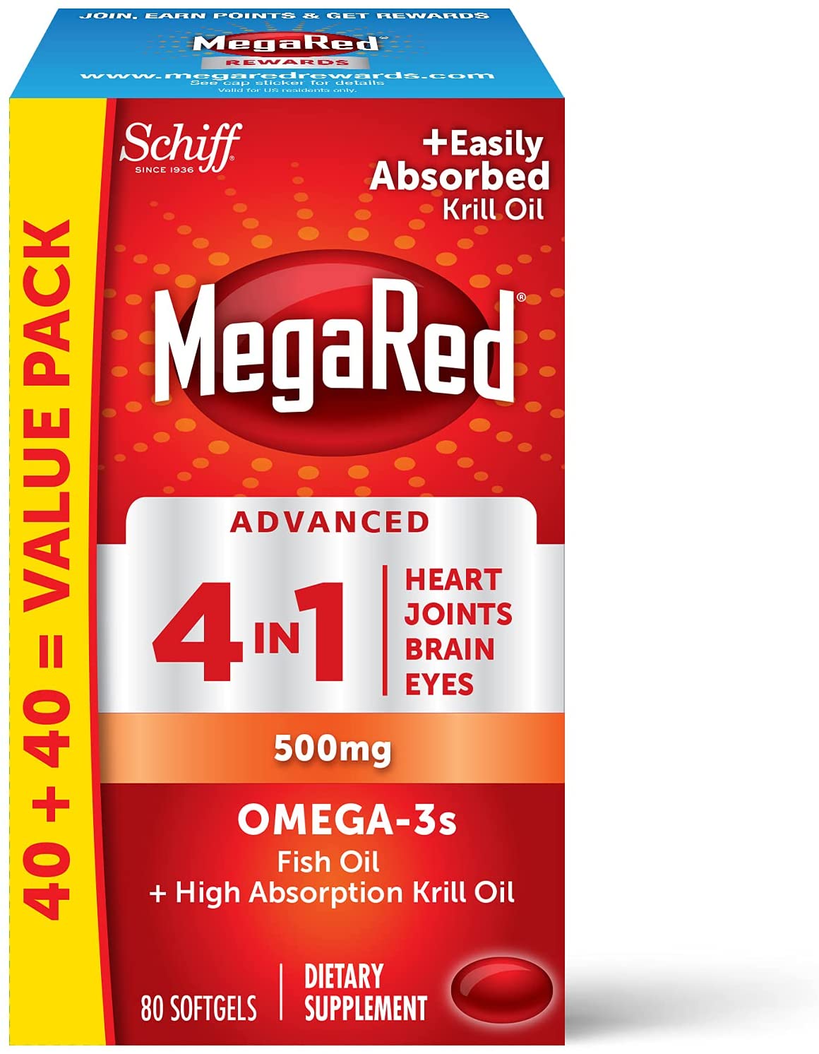 Megared Advanced 4-in-1 500mg Omega 3s, 80 Softgels