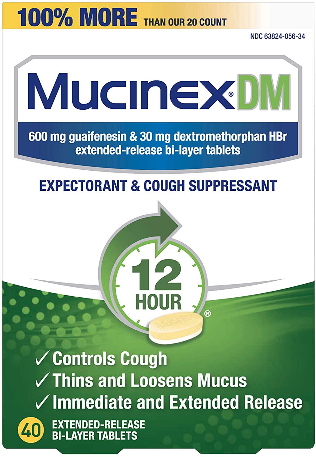 Mucinex DM Expectorant & Cough Suppressant 600mg, 40 Tablets