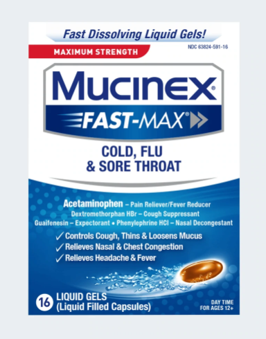 Mucinex Fast-Max Cold, Flu & Sore Throat, 16 Liquid Gels