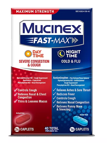 Mucinex Fast-Max - Day Time Severe Congestion 24 caplets & Cough and Night Time Cold & Flu 16 caplets - 40ct Total