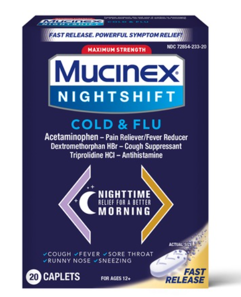 Mucinex Nightshift - Cold & Flu, 20 Caplets