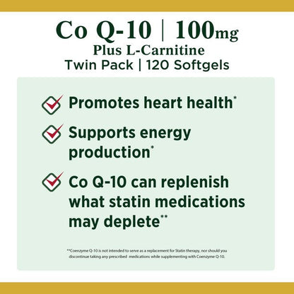 Nature's Bounty Co Q-10 100mg, 60 Softgels - Twin Pack