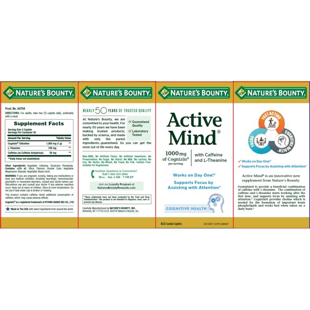 Nature's Bounty Active Mind 1000mg of Cognizin, 60 Caplets