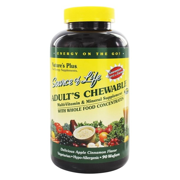 Nature's Plus Source & Life Adult's Chewable Multi-Vitamin Supplement Apple Cinnamon, 90 Wafers