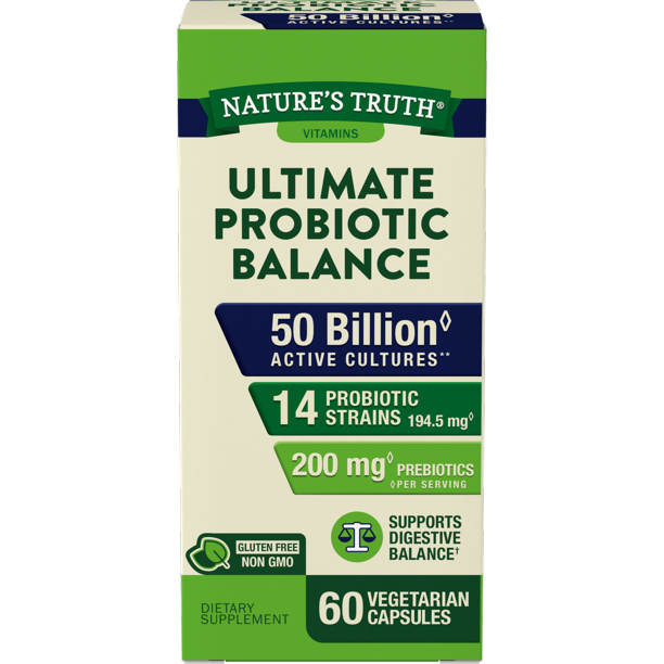 Nature's Truth Ultimate Probiotic Balance 50 Billion CFU 14 Stains Gluten Free/Non GMO, 60 Capsules