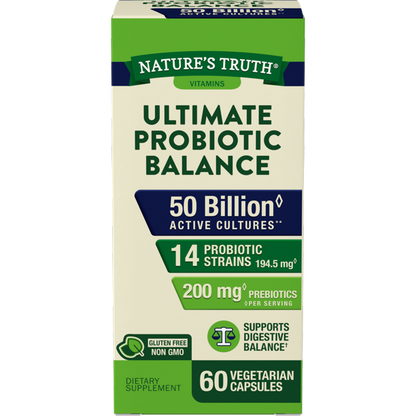 Nature's Truth Ultimate Probiotic Balance 50 Billion CFU 14 Stains Gluten Free/Non GMO, 60 Capsules