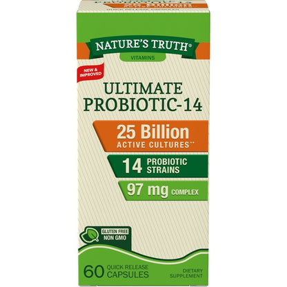 Nature's Truth - Ultimate Probiotic 25 Billion CFU | 60 Capsules | 14 Strains | Non-GMO & Gluten Free - 60 Capsules