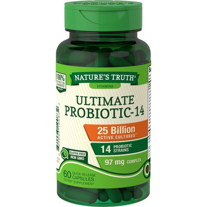 Nature's Truth - Ultimate Probiotic 25 Billion CFU | 60 Capsules | 14 Strains | Non-GMO & Gluten Free - 60 Capsules