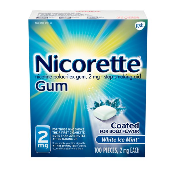 Nicorette Gum 2mg White Ice Mint, 100 Pieces