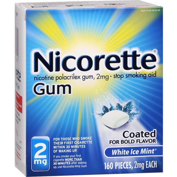 Nicorette Gum 2mg White Ice Mint, 160 Pieces