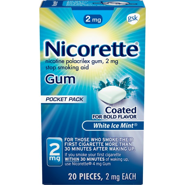 Nicorette Gum 2mg White Ice Mint, 20 Pieces