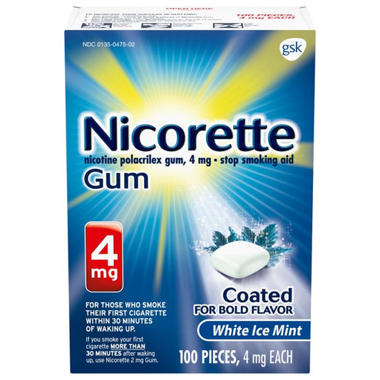 Nicorette Gum 4mg White Ice Mint, 100 Pieces