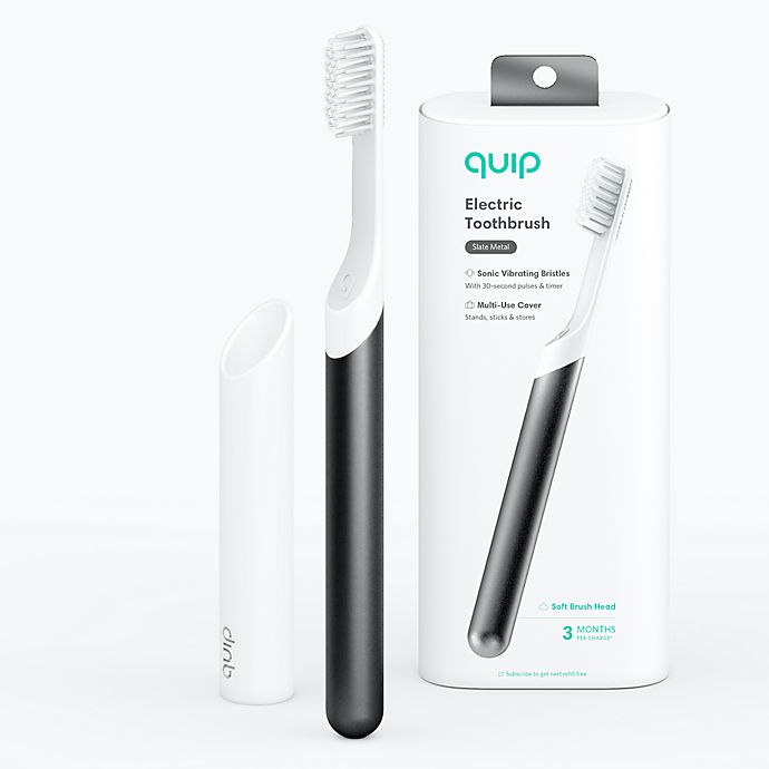 quip Electric Toothbrush Built-In Timer + Travel Case Silver Metal