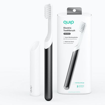 quip Electric Toothbrush Built-In Timer + Travel Case Silver Metal