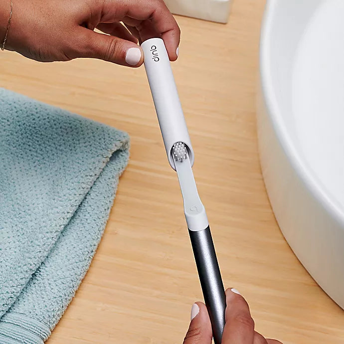 quip Electric Toothbrush Built-In Timer + Travel Case Silver Metal