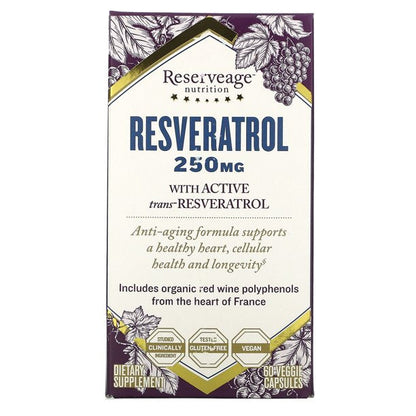 Reserveage Beauty Reservatrol 250mg, 60 Veggie Capsules