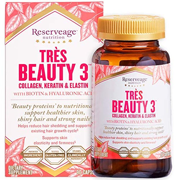Reserveage Nutrition Tres Beauty 3 Collagen, Keratin & Elastin, 90 Capsules