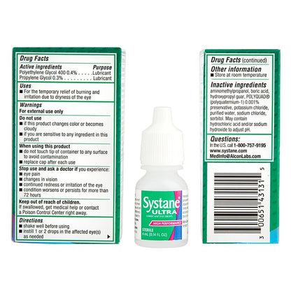 Systane ULTRA Lubricant Eye Drops 3 x 10 ml Bottles - 30 ml Total