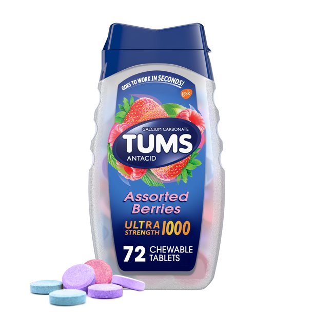 Tums Ultra 1000 Antacid/Calcium Supplement, Assorted Berries, 72 ct