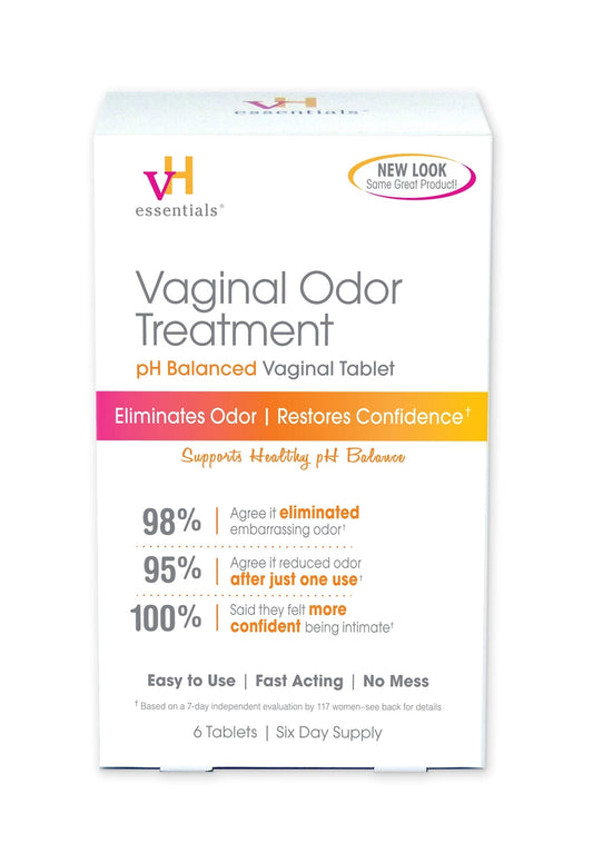 vH essentials Vaginal Odor Treatment pH Balanced - 6 Tablets with Applicator